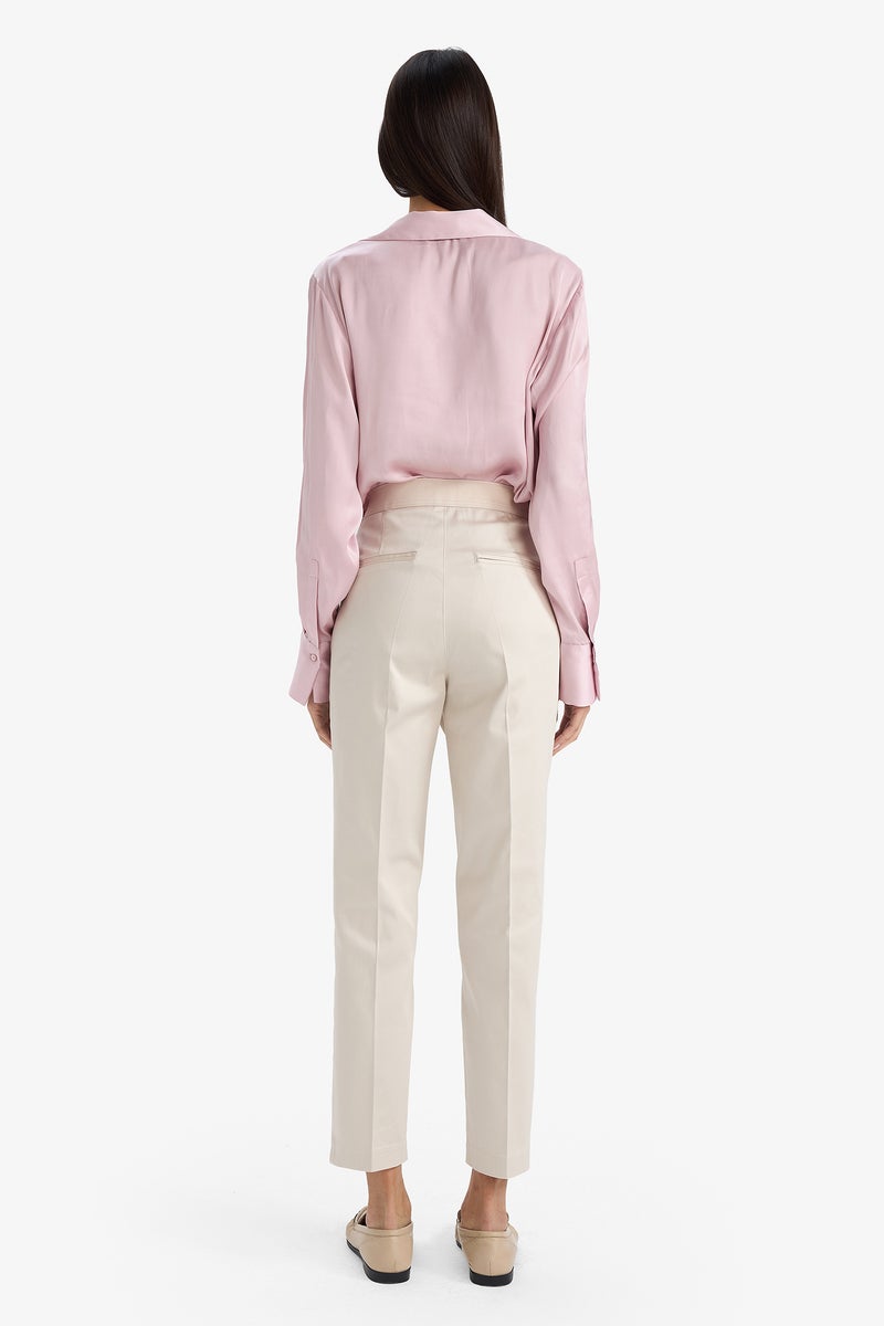 DeFacto Beige Woman Cigarette Elastic Waste Slim Leg Satin Trousers Casual - Image 4